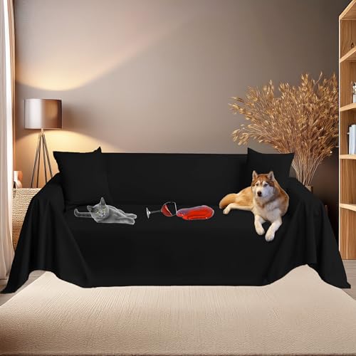 Byour3 – Sofabezug SUPER WASSERDICHT 3 2 4 Sitzer - Sofaschoner Katze Hund Kinder Haustiere - Sofaschutz Fleckenabweisender Anti Tierhaare Sofa-Abdeckung Rechteckig Waschbarer (Schwarz, 3 Sitzer) von Byour3