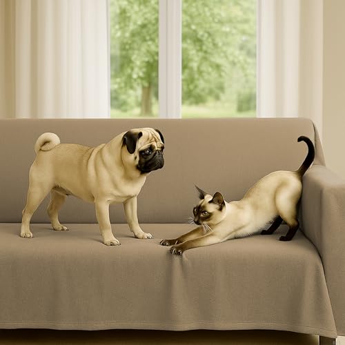 Byour3 - Sofaüberwurf 3 4 2 Sitzer Dicke Baumwolle Gemischter Sofa Cover Mehrzweck Sofabezug Auch Für Ecksofa L U Form Sofa-Couch Abdeckung Alles Abwaschbar Beständig (Beige, 4 Sitzer) von Byour3