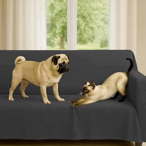 Byour3 - Sofaüberwurf 3 4 2 Sitzer Dicke Baumwolle Gemischter Sofa Cover Mehrzweck Sofabezug Auch Für Ecksofa L U Form Sofa-Couch Abdeckung Alles Abwaschbar Beständig (Bleigrau, 4-Sitzer) von Byour3