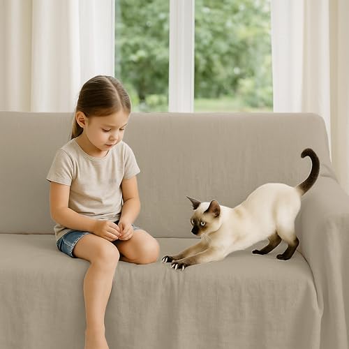 Byour3 - Sofaüberwurf 3 4 2 Sitzer Dicke Baumwolle Gemischter Sofa Cover Mehrzweck Sofabezug Auch Für Ecksofa L U Form Sofa-Couch Abdeckung Alles Abwaschbar Beständig (Ingwer, 4 Sitzer) von Byour3