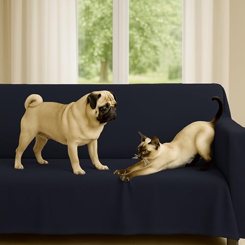 Byour3 - Sofaüberwurf 3 4 2 Sitzer Dicke Baumwolle Gemischter Sofa Cover Mehrzweck Sofabezug Auch Für Ecksofa L U Form Sofa-Couch Abdeckung Alles Abwaschbar Beständig (Nachtblau, 1-Sitzer) von Byour3