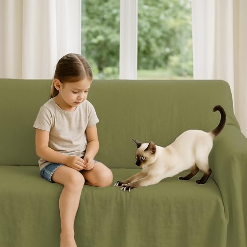 Byour3 - Sofaüberwurf 3 4 2 Sitzer Dicke Baumwolle Gemischter Sofa Cover Mehrzweck Sofabezug Auch Für Ecksofa L U Form Sofa-Couch Abdeckung Alles Abwaschbar Beständig (Panama Olivgrün, 4 Sitzer) von Byour3