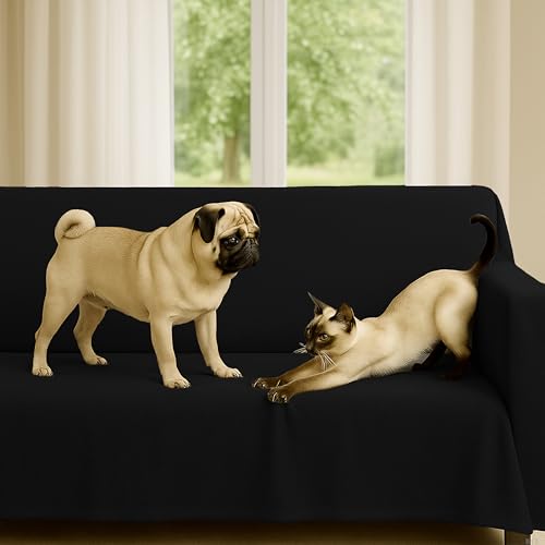 Byour3 - Sofaüberwurf 3 4 2 Sitzer Dicke Baumwolle Gemischter Sofa Cover Mehrzweck Sofabezug Auch Für Ecksofa L U Form Sofa-Couch Abdeckung Alles Abwaschbar Beständig (Panama Schwarz, 3 Sitzer) von Byour3