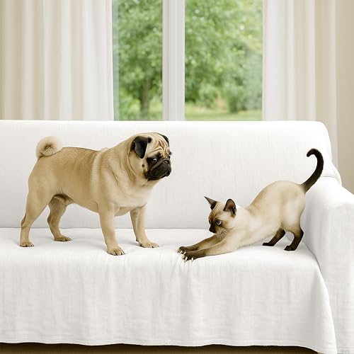 Byour3 - Sofaüberwurf 3 4 2 Sitzer Dicke Baumwolle Gemischter Sofa Cover Mehrzweck Sofabezug Auch Für Ecksofa L U Form Sofa-Couch Abdeckung Alles Abwaschbar Beständig (Schneeweiß, 5 Sitzer) von Byour3