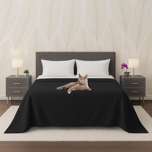 Byour3 - Tagesdecke Reine Baumwolle 100% LICHT Doppelbett Einzelbett Queen Size Bettdecke Rechteckiges Hypoallergenes Dekorative Decke Widerstandsfähige Abdeckung Schlafzimmer (Schwarz, Einzelbett) von Byour3