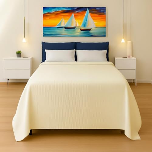 Byour3 - Tagesdecke Doppelbett Gemischte Baumwolle Einzelbett Queen Size Rechteckige Hypoallergene Decke Mehrzweck Bettdecke Beständig Bettüberwurf Waschbar (Ottoman Elfenbein, Doppelbett) von Byour3