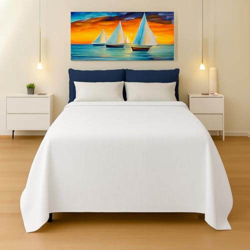 Byour3 - Tagesdecke Doppelbett Gemischte Baumwolle Einzelbett Queen Size Rechteckige Hypoallergene Decke Mehrzweck Bettdecke Beständig Bettüberwurf Waschbar (Ottoman Elfenbein, Queen Size) von Byour3