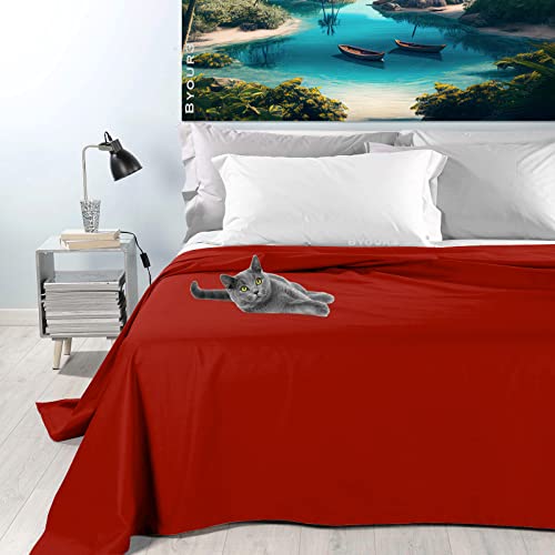 Byour3 - Tagesdecke Reine Baumwolle 100% LICHT Doppelbett Einzelbett Queen Size Bettdecke Rechteckiges Hypoallergenes Dekorative Decke Widerstandsfähige Abdeckung Schlafzimmer (Rot, Doppelbett) von Byour3