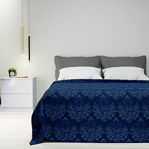 Byour3 - Wohndecke 100% Reine Baumwolle Doppelbett Einzelbett Queen Size Bettdecke Bettüberwurf Sommer Frühling Mehrzweck Überwurf Bunte Gesteppte Waschbar Tagesdecke (Damask Black Blu, Queen Size) von Byour3