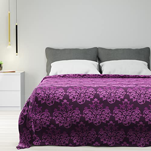 Byour3 - Wohndecke 100% Reine Baumwolle Doppelbett Einzelbett Queen Size Bettdecke Bettüberwurf Sommer Frühling Mehrzweck Überwurf Bunte Gesteppte Waschbar Tagesdecke (Damask Fuxia, Doppelbett) von Byour3