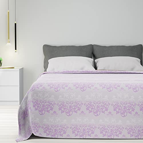 Byour3 - Wohndecke 100% Reine Baumwolle Doppelbett Einzelbett Queen Size Bettdecke Bettüberwurf Sommer Frühling Mehrzweck Überwurf Bunte Gesteppte Waschbar Tagesdecke (Damask Glyzinie, Einzelbett) von Byour3