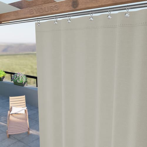 Byour3 – wasserdichte Outdoor Vorhäng Wetterfest mit Metallringen Anti-Schimmel Verdunkelungs Seitenvorhänge Markise für Balkon Pavillon Terrasse Sonnenschutz (Natürlich, B. 150 x 290 L) von Byour3