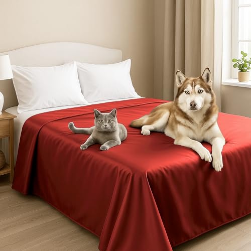 Byour3 – Tagesdecke SUPER wasserdichte Bettschutz Fleckenbeständig für Doppelbett Einzelbett Anti-Schimmel Anti-Tierhaar Katzen Hunde Haustiere Kinder Waschbare Decke (Rot, Einzelbett) von Byour3
