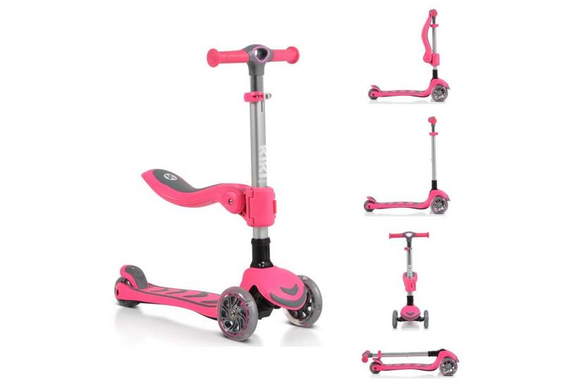 Byox Cityroller Kinderroller Kiki 2 in 1, Höhe einstellbar 4 blinkende PU-Räder, klappbar von Byox