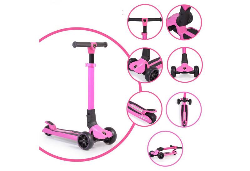 Byox Cityroller Kinderroller Lamborghini 3 Räder, klappbar PU-Räder ABEC-7 LED-Räder Bremse von Byox