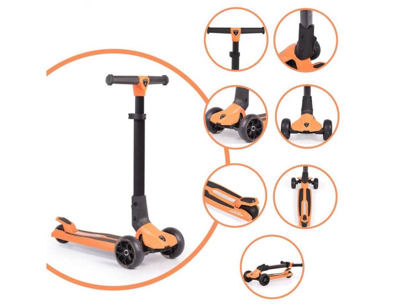 Byox Cityroller Kinderroller Lamborghini 3 Räder, klappbar PU-Räder ABEC-7 LED-Räder Bremse von Byox