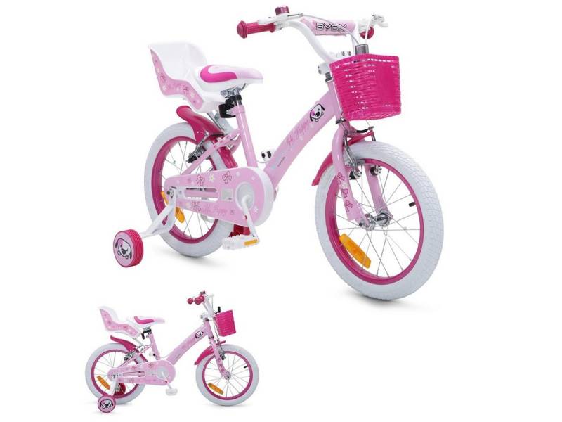 Byox Kinderfahrrad Kinderfahrrad 16 Zoll Puppy, 1 Gang 1 Gang, keine, rosa, Stützräder, Puppensitz, einstellbar von Byox