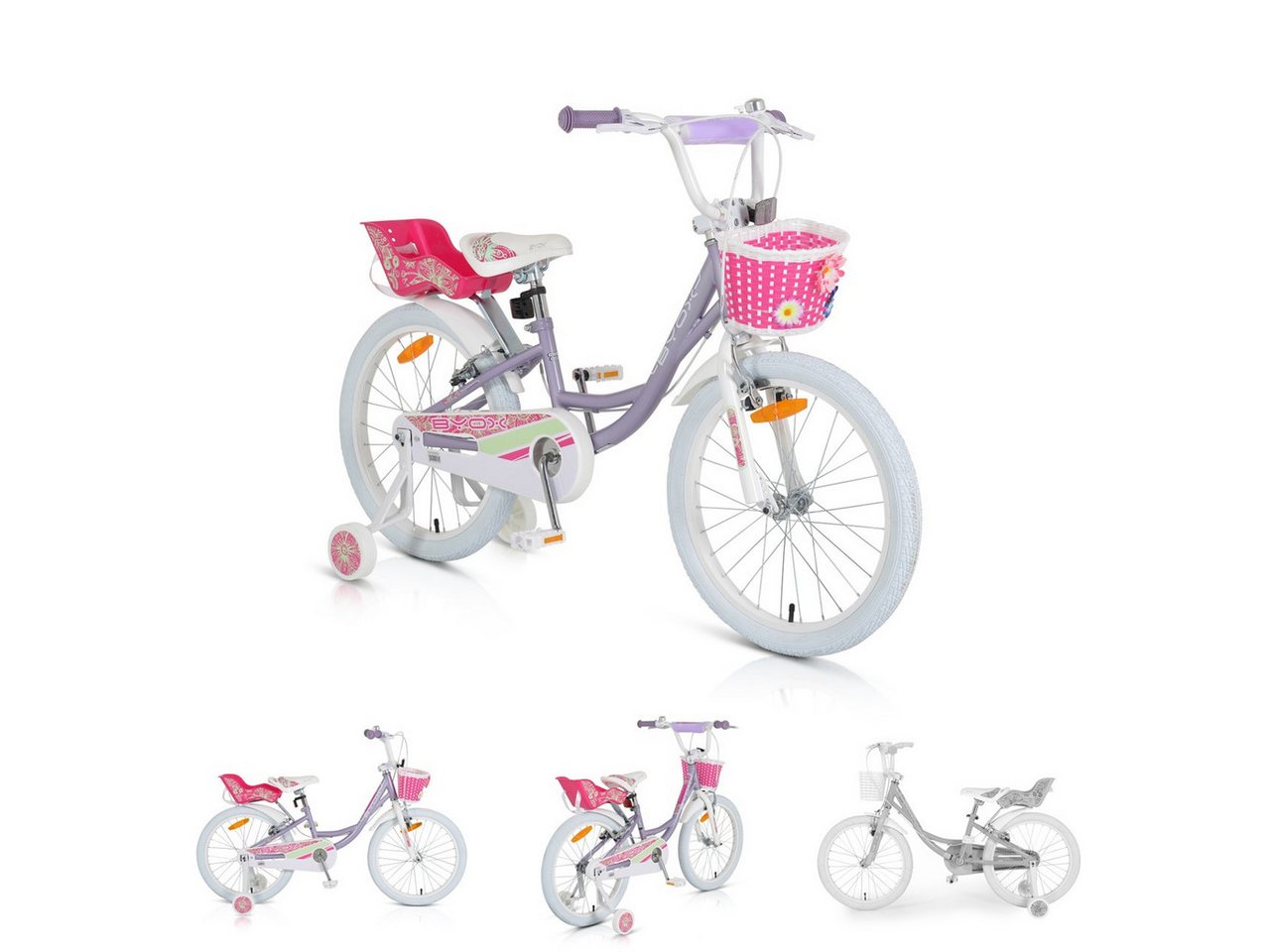 Byox Kinderfahrrad Kinderfahrrad 20 Zoll Fashion Girl, 1 Gang 1 Gang, keine, Stützräder, Korb am Lenker, Puppensitz von Byox