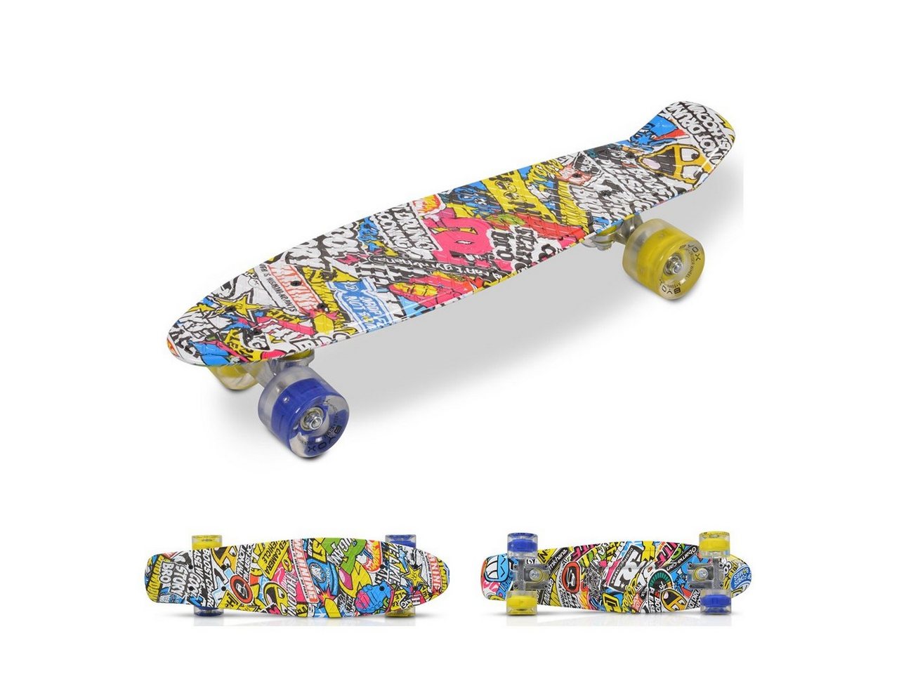 Byox Skateboard Kinder Skateboard Hipster, 22 Zoll LED, ABEC-7, bis 85 kg, 85A PU Rollen von Byox