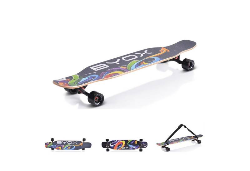 Byox Skateboard Kinder Skateboard Longboard 42", Dancing Style, PU Rollen, ABEC-9, bis 100 kg, Gurt von Byox