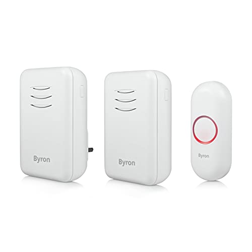 Byron DBY-22314UK Funk Türklingel Set, Doppelpack, Batterie tragbar und Plug In, 150 m Reichweite, 16 Melodien, weiß von Byron
