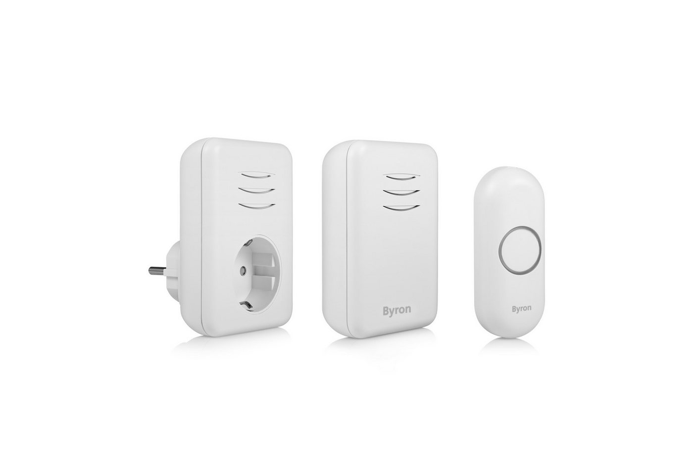 Byron Smart Home Türklingel DBY-22316 (Innenbereich, Außenbereich, 3-tlg., Klingelknopf, Steckdosenempfänger und mobilee Türklingel, bis 150m, 16 Melodien, 4 Lautstärken, erweiterbar, wetterbeständig) Byron Smart Home Türklingel DBY-22316 (Innenbereich, Außenbereich, 3-tlg., Klingelknopf, Steckdosenempfänger und mobilee Türklingel, bis 150m, 16 Melodien, 4 Lautstärken, erweiterbar, wetterbeständig) von Byron