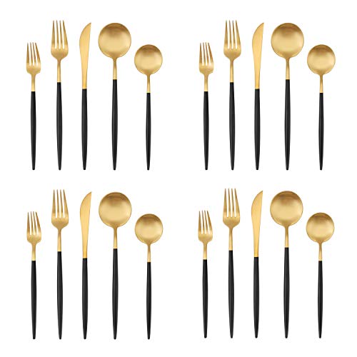Matt Gold Besteckset mit schwarzem Griff, Bysta 20-teiliges Edelstahl Besteckset Küchenhelfer Set Service für 4 Personen Geschirr Besteck Set für Zuhause und Restaurant Spülmaschinenfest Matt Gold Besteckset mit schwarzem Griff, Bysta 20-teiliges Edelstahl Besteckset Küchenhelfer Set Service für 4 Personen Geschirr Besteck Set für Zuhause und Restaurant Spülmaschinenfest von Bysta