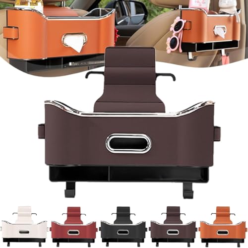 7-in-1 Auto-Multifunktions-Staufach für die Rückenlehne, Autositz-Aufbewahrungsbox Auto Organizer Rücksitz, Autositz Organizer, zusätzlicher Getränkehalter für die Kopfstütze des Rücksitzes (Braun) von ByteCraft