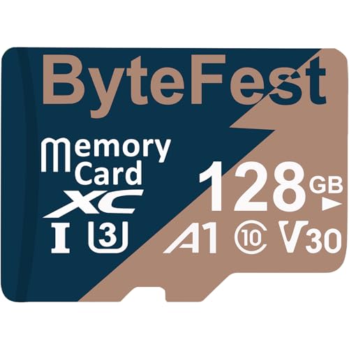 ByteFest 128GB mic roSD Karte mit Adapter, Schnelle UHS-I Speicherkarte U3 C10 A1 V30 UHD Video für Dashcam Action Kamera Spielkonsole von ByteFest