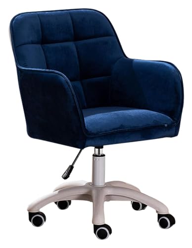 Esszimmerstühle, Drehstuhl, Schreibtischstuhl, Samt, gepolsterter Bürostuhl, ergonomischer Arbeitsstuhl, höhenverstellbarer Drehstuhl mit Nylon-Rollen und Edelstahl-Basis (Farbe: dunkelblau) von BytheM