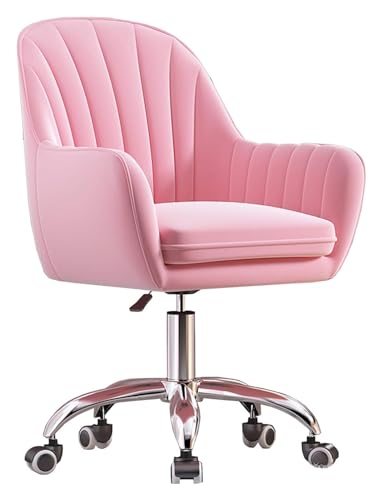 Esszimmerstühle, Drehstuhl, Schreibtischstuhl, ergonomischer Bürostuhl, 360°-Drehstuhl mit Lendenwirbelstütze, Computerstuhl mit Rückenlehne, Samt gepolstert, höhenverstellbar (Farbe: Rosa) von BytheM