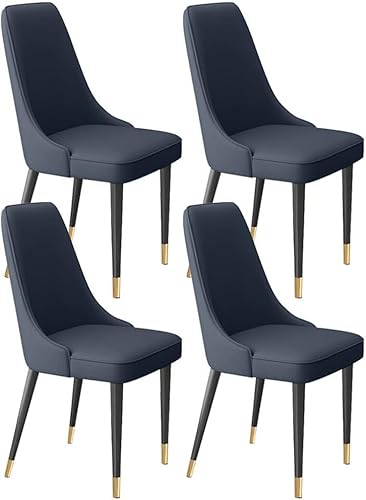 Esszimmerstühle, Esszimmerstühle, 4er-Set, Latex-Pad, Esszimmerstühle mit weichem Mikrofaser-Leder und Metallbeinen, Seitenstühle für Wohnzimmer (Farbe: dunkelblau, Größe: schwarz-goldene Füße) von BytheM