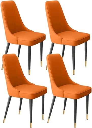 Esszimmerstühle, Esszimmerstühle, 4er-Set, Latex-Polsterung, Esszimmerstühle mit weichem Mikrofaser-Leder und Metallbeinen, Seitenstühle für Wohnzimmer (Farbe: Orange, Größe: schwarz-goldene Füße) von BytheM