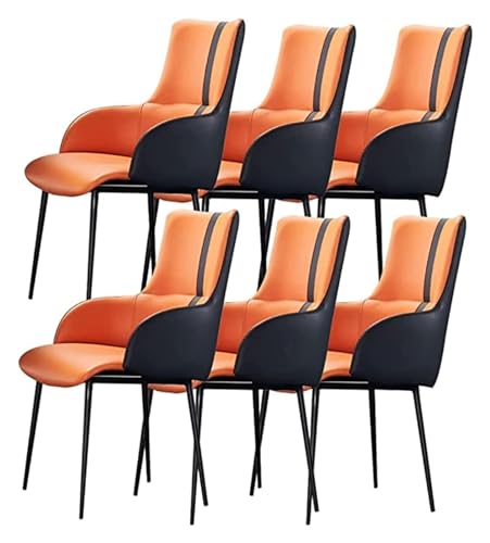 Esszimmerstühle, Esszimmerstühle, 6er-Set, Mikrofaser-Leder, Küchenstuhl, Metallbeine, Theke, Wohnzimmer, Empfangsstuhl (Farbe: Orange + Dunkelblau) von BytheM