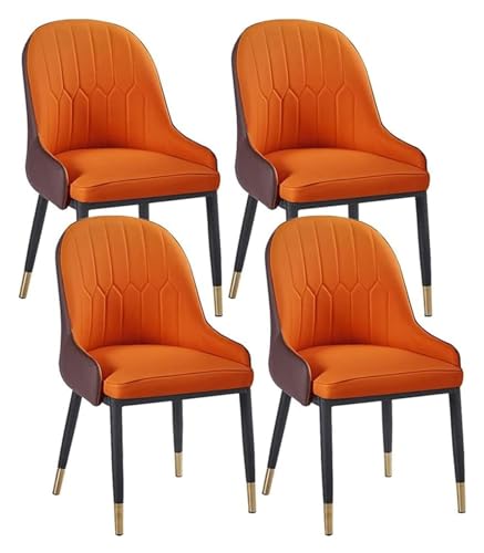 Esszimmerstühle, wasserdicht, PU-Leder, Esszimmerstühle, Set mit 4 Stück, Küchen-Esszimmer-Möbelstühle mit Armlehnen und Rückenlehne für Wohnzimmer, Schlafzimmer, Küche (Farbe: Orange + Braun) von BytheM