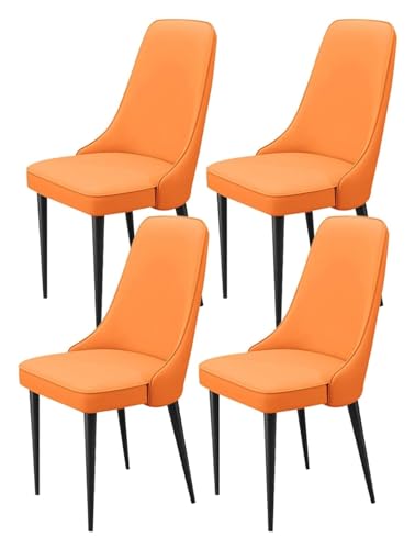 Esszimmerstühle Esszimmer Küche Zimmer Stühle mit 4 Wohnzimmer-Seitenstühlen mit weichem Poly-Urethan-Leder-Kissen Sitz und Metallbeinen, gepolsterte Esszimmerstühle (Farbe: Orange) von BytheM
