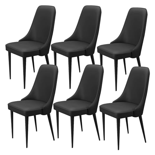 Esszimmerstühle Esszimmer Küche Zimmer Stühle mit 6 Wohnzimmer-Seitenstühlen mit weichem Poly-Urethan-Leder-Kissen Sitz und Metallbeinen, gepolsterte Esszimmerstühle (Farbe: Noir) von BytheM