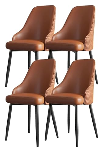 Esszimmerstühle Esszimmerstühle 4er-Set mit dickem Leder und Sessel mit Rückenlehne, schwarze Metallfüße mit Fußpolstern – gepolsterter Schminkstuhl (Farbe: Orange) von BytheM