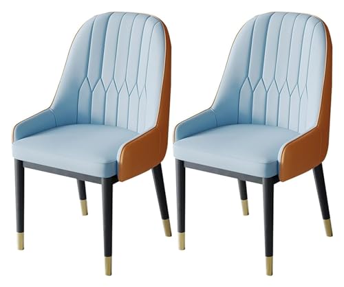 Esszimmerstühle Esszimmerstühle Set mit 2 Stühlen für Küche, Wohnzimmer, PU-Leder, hohe Rückenlehne, weicher Sitz, Metallbeine, Lounge-Theke, Akzentstühle (Farbe: Blau + Gelb) von BytheM