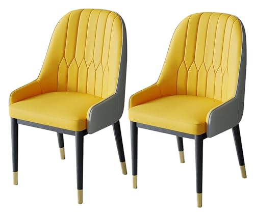 Esszimmerstühle Esszimmerstühle Set mit 2 Stühlen für Küche, Wohnzimmer, PU-Leder, hohe Rückenlehne, weicher Sitz, Metallbeine, Lounge-Theke, Akzentstühle (Farbe: Gelb + Grau) von BytheM
