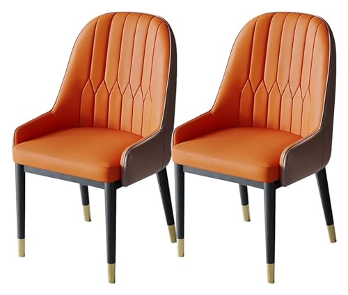 Esszimmerstühle Esszimmerstühle Set mit 2 Stühlen für Küche, Wohnzimmer, PU-Leder, hohe Rückenlehne, weicher Sitz, Metallbeine, Lounge-Theke, Akzentstühle (Farbe: Orange + Kaffee) von BytheM