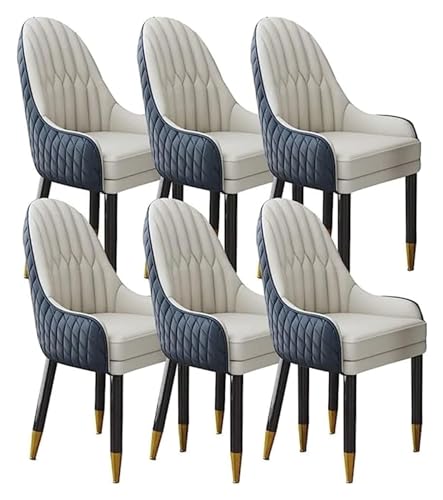 Esszimmerstühle Esszimmerstühle Set mit 6 Holzbeinen, Küchenstuhl, Akzentsessel, Mikrofaser-Leder, weich gepolsterter Sitz (Farbe: Blau + Beige) von BytheM