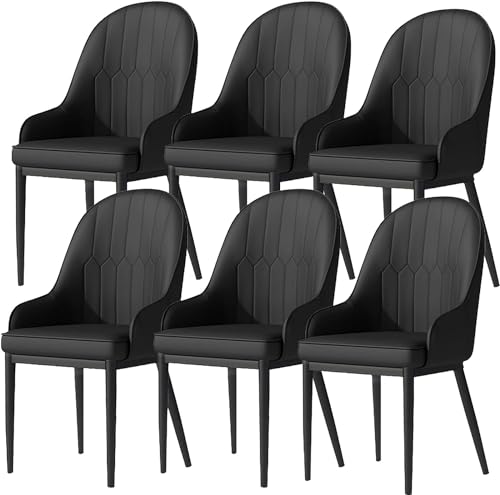 Esszimmerstühle Esszimmerstühle Set mit 6 Küchenstühlen mit matter PU-Leder-Sitzlehne, Mitte des Jahrhunderts Wohnzimmerstühle mit Metallbeinen (Farbe: Schwarz, Größe: schwarze Füße) von BytheM