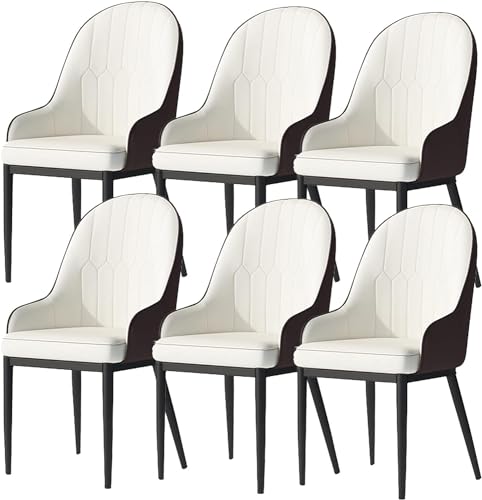 Esszimmerstühle Esszimmerstühle Set mit 6 Küchenstühlen mit matter PU-Leder-Sitzlehne, Mitte des Jahrhunderts Wohnzimmerstühle mit Metallbeinen (Farbe: Weißbraun, Größe: schwarze Füße) von BytheM