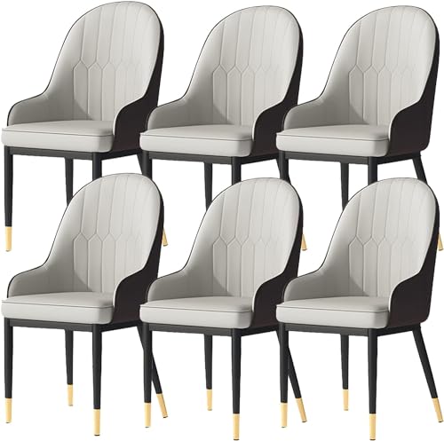 Esszimmerstühle Esszimmerstühle Set mit 6 Küchenstühlen mit matter Rückenlehne aus PU-Leder, Mitte des Jahrhunderts Wohnzimmerstühle mit Metallbeinen (Farbe: Graubraun, Größe: goldene Füße) von BytheM