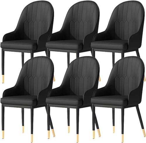 Esszimmerstühle Esszimmerstühle Set mit 6 Küchenstühlen mit matter Rückenlehne aus PU-Leder, Mitte des Jahrhunderts Wohnzimmerstühle mit Metallbeinen (Farbe: Schwarz, Größe: goldene Füße) von BytheM