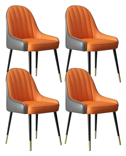 Esszimmerstühle Esszimmerstühle aus PU-Leder, hohe Rückenlehne, gepolstert, weicher Sitz, Küchenstühle mit Metallbeinen für Büro, Lounge, Schlafzimmer (Farbe: Dunkelgrau + Orange) von BytheM