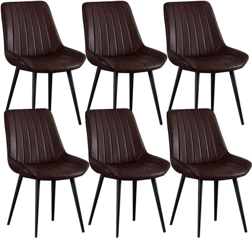 Esszimmerstühle Küche Esszimmer Möbel Stühle Set mit 6 Küchenstühlen mit PU-Kissen Rückenlehne Mitte Jahrhundert Wohnzimmer Seitenstühle mit Metallbeinen (Farbe: Braun, Größe: schwarze Füße) von BytheM