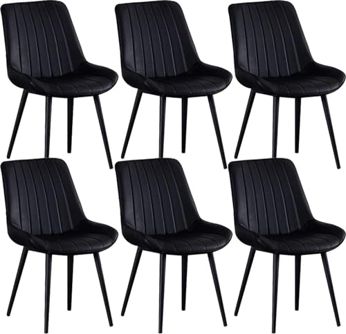 Esszimmerstühle Küche Esszimmer Möbel Stühle Set mit 6 Küchenstühlen mit PU-Kissen Rückenlehne Mitte Jahrhundert Wohnzimmer Seitenstühle mit Metallbeinen (Farbe: Orange, Größe: schwarze Füße) von BytheM