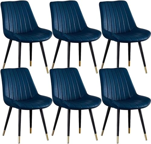Esszimmerstühle Küche Esszimmer Möbel Stühle Set mit 6 Küchenstühlen mit PU-Kissen Rückenlehne Mitte Jahrhundert Wohnzimmer Seitenstühle mit Metallbeinen (Farbe: blau, Größe: Schwarz-Goldfüße) von BytheM